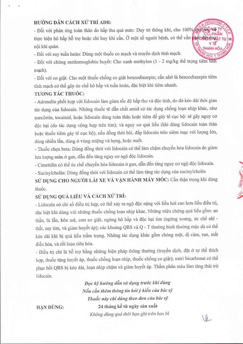 thông tin, cách dùng, giá thuốc Lidocain 2% - ảnh 4