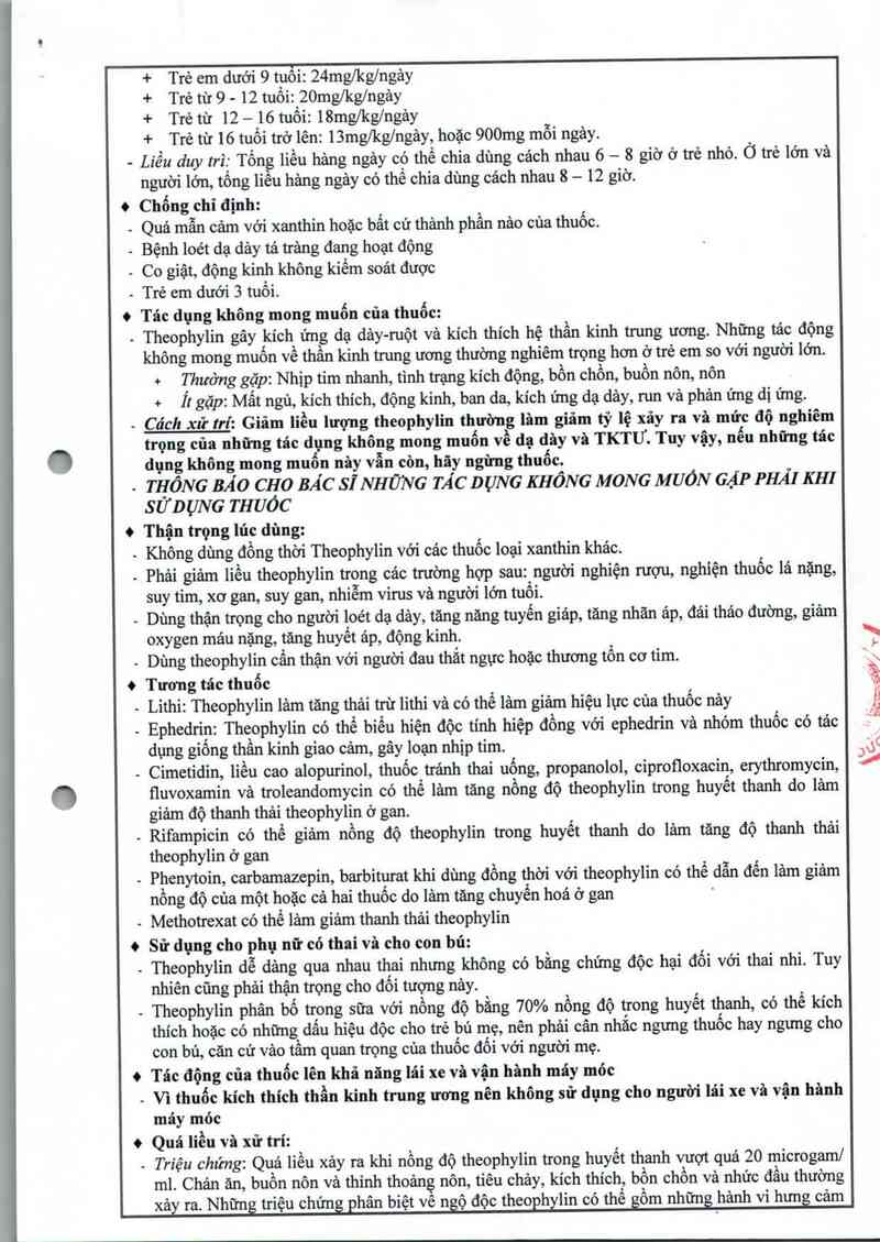 thông tin, cách dùng, giá thuốc Theophylin 100 mg - ảnh 3