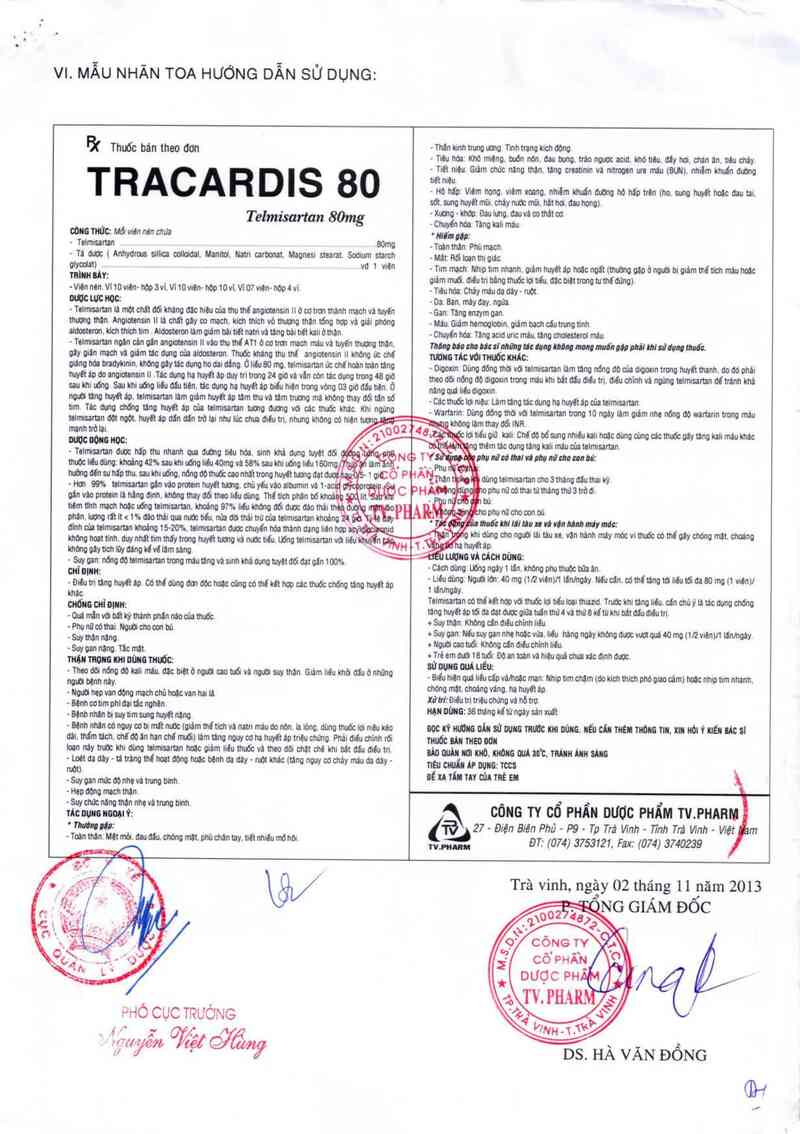 thông tin, cách dùng, giá thuốc Tracardis 80 - ảnh 5