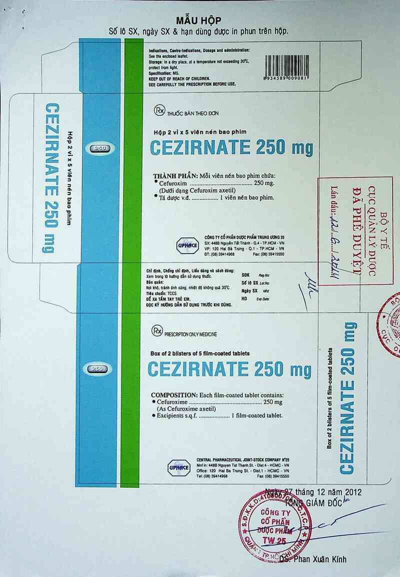 thông tin, cách dùng, giá thuốc Cezirnate 250 mg - ảnh 0