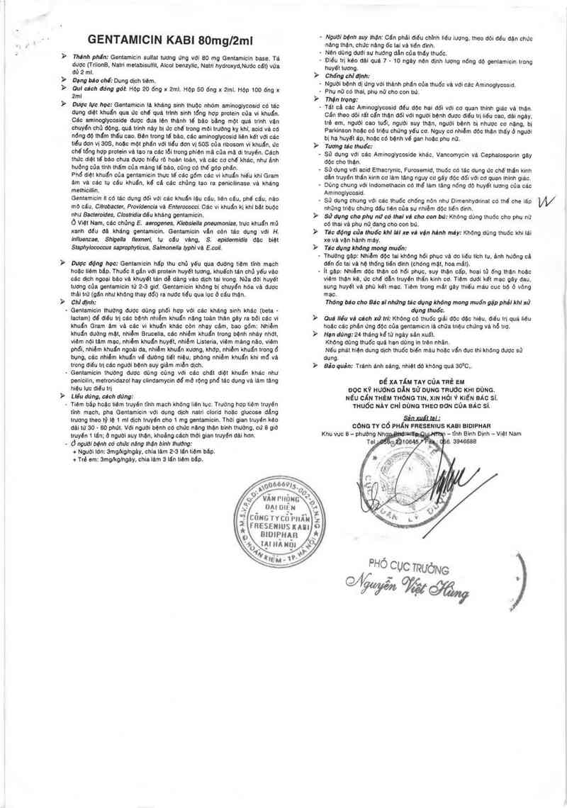 thông tin, cách dùng, giá thuốc Gentamicin Kabi 80mg/2ml - ảnh 4