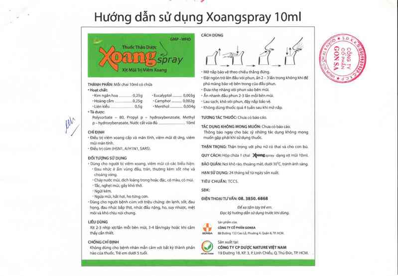 thông tin, cách dùng, giá thuốc Xoangspray - ảnh 2