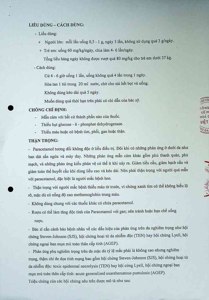 thông tin, cách dùng, giá thuốc Paracetamol 250 - ảnh 2