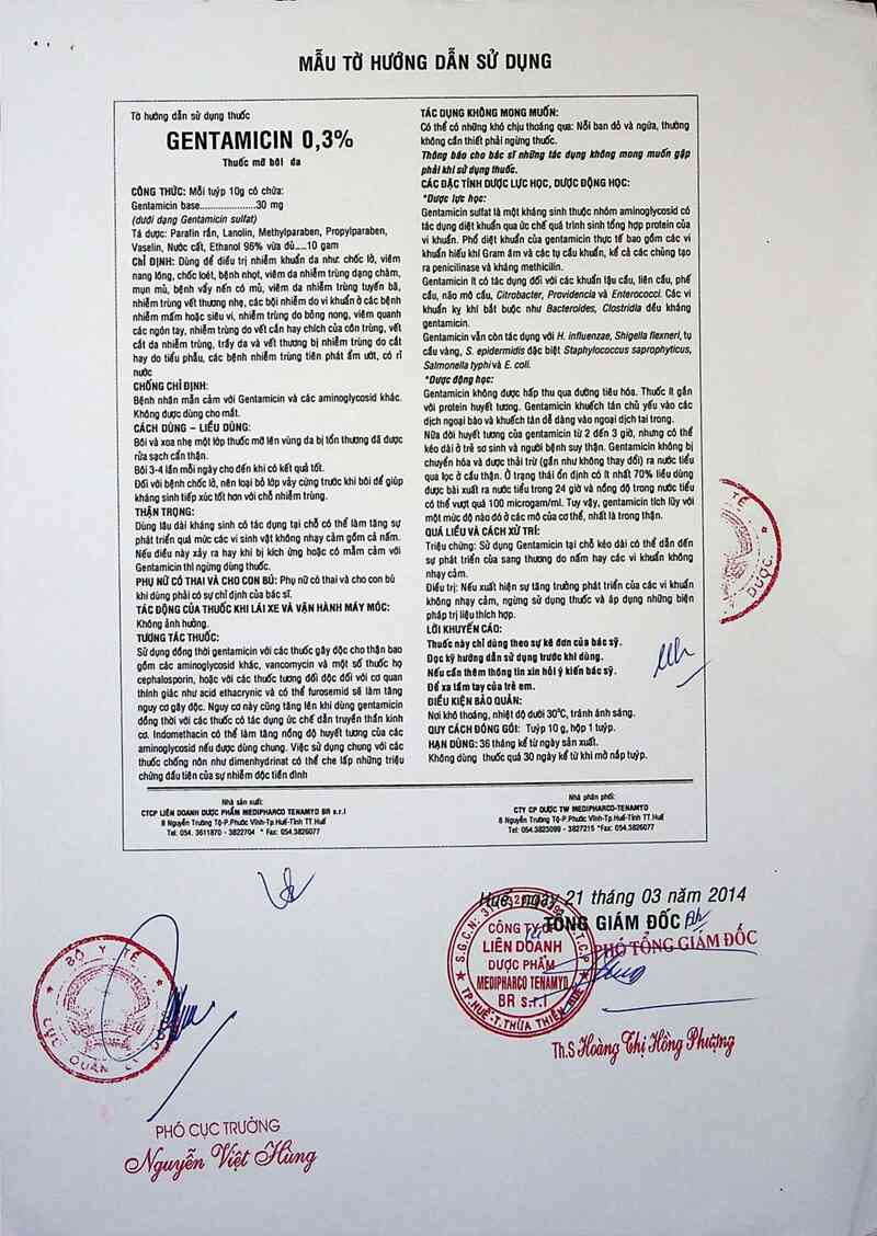 thông tin, cách dùng, giá thuốc Gentamicin 0,3% - ảnh 1