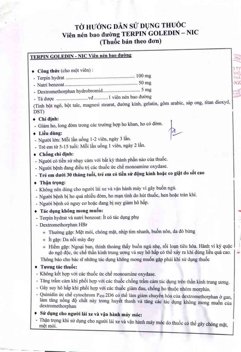thông tin, cách dùng, giá thuốc Terpin Goledin-Nic - ảnh 2
