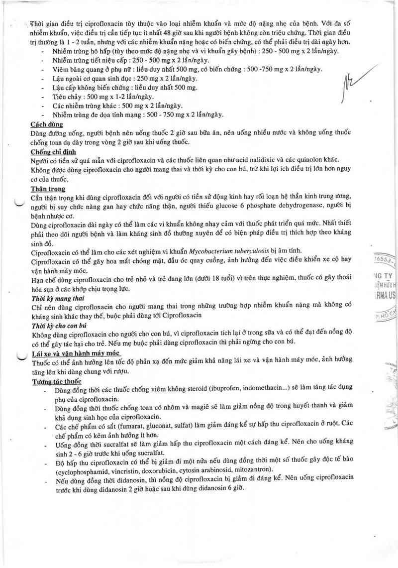 thông tin, cách dùng, giá thuốc Ciprofloxacin 500-US - ảnh 3