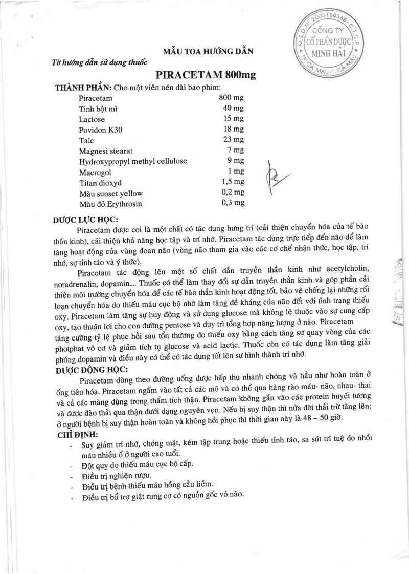 thông tin, cách dùng, giá thuốc Piracetam 800 mg - ảnh 1