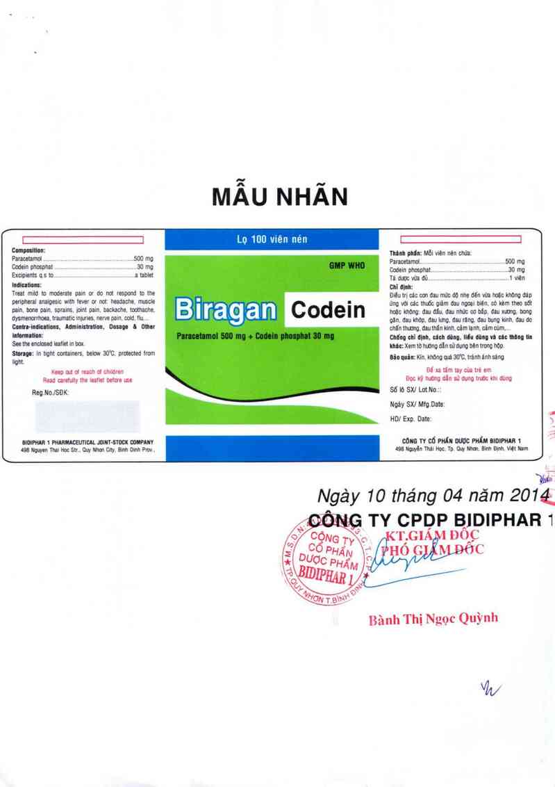 thông tin, cách dùng, giá thuốc Biragan codein - ảnh 1