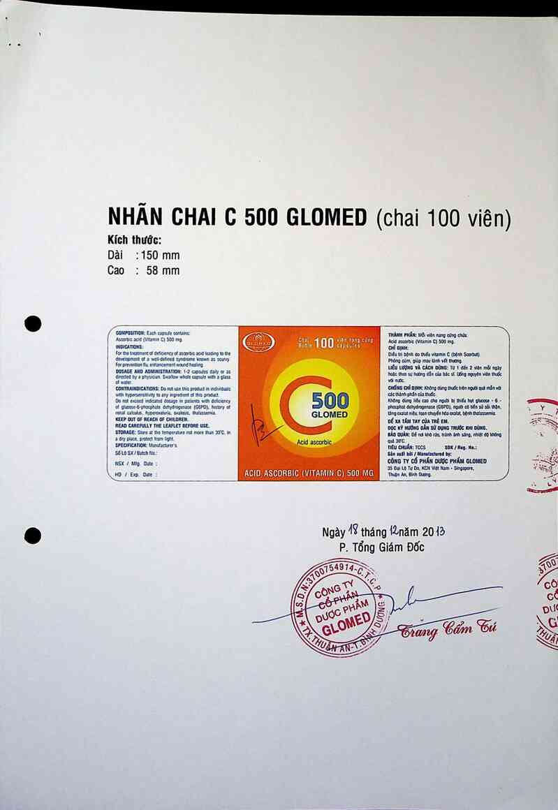 thông tin, cách dùng, giá thuốc C 500 Glomed - ảnh 1