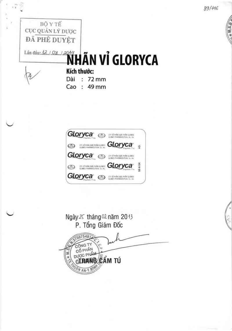 thông tin, cách dùng, giá thuốc Gloryca - ảnh 0