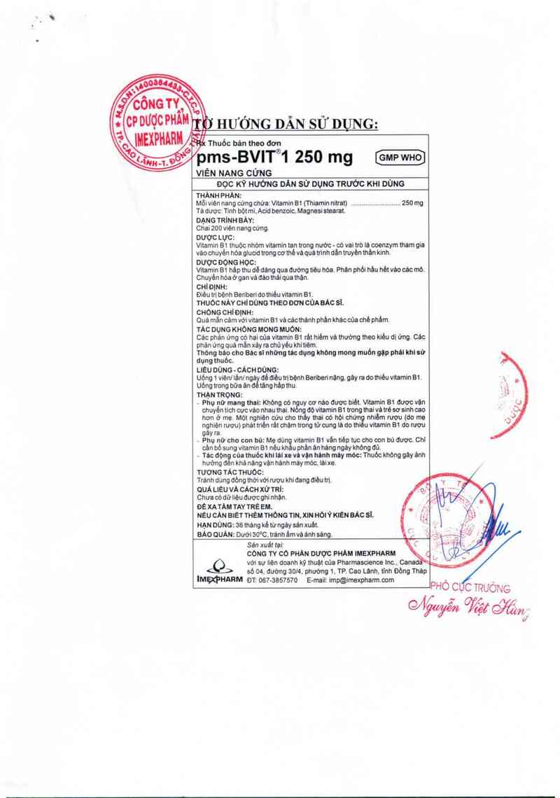 thông tin, cách dùng, giá thuốc pms - Bvit 1 250 mg - ảnh 1