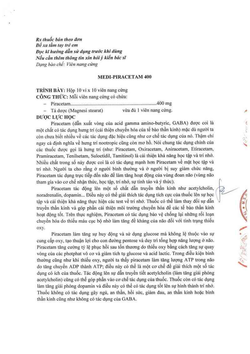 thông tin, cách dùng, giá thuốc Medi-Piracetam 400 - ảnh 1
