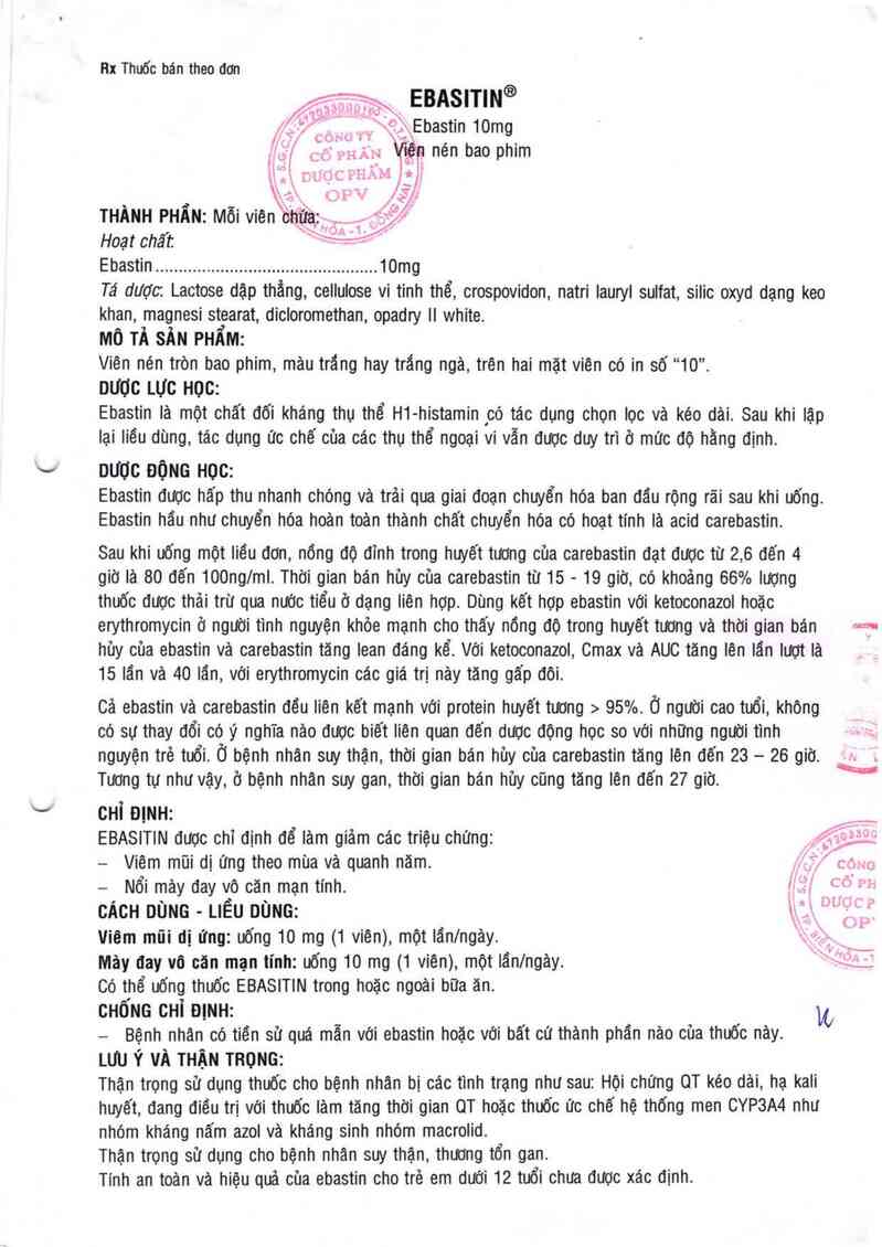 thông tin, cách dùng, giá thuốc Ebasitin - ảnh 1
