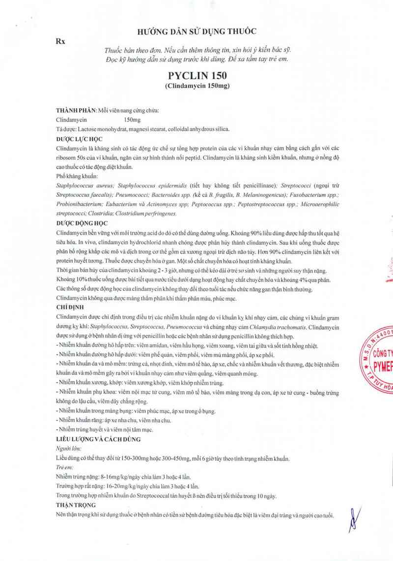 thông tin, cách dùng, giá thuốc Pyclin 150 - ảnh 2