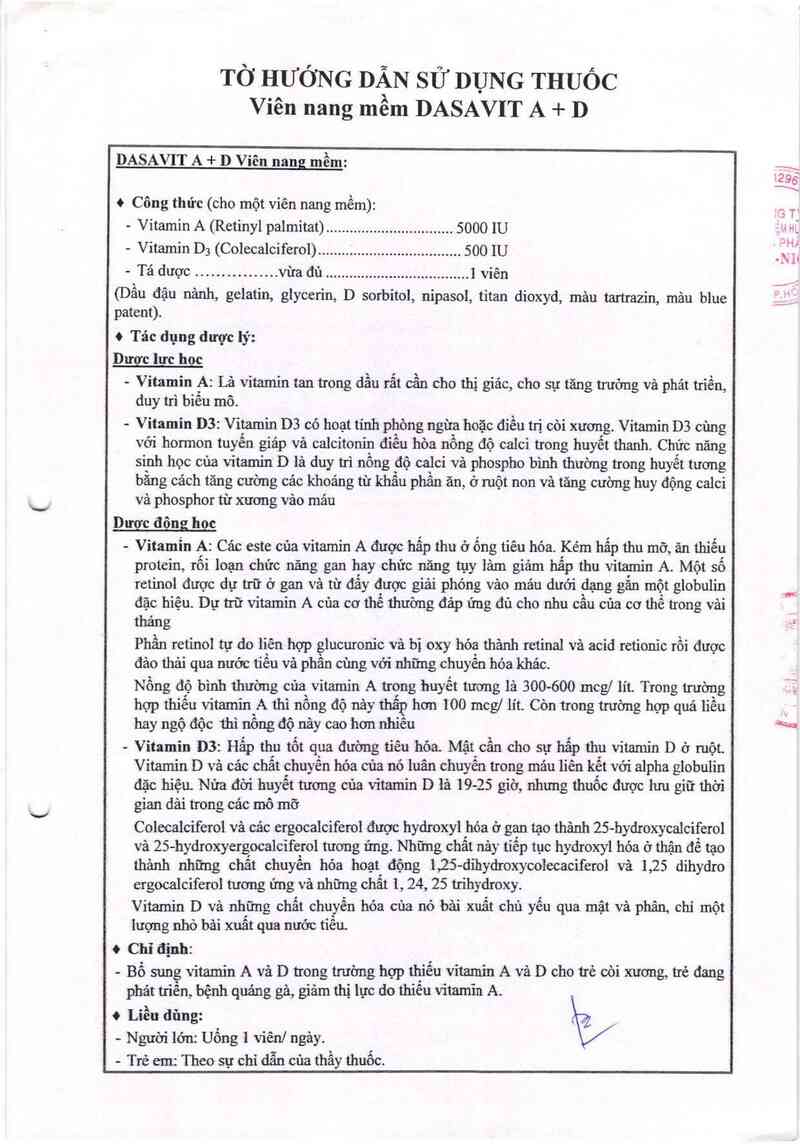 thông tin, cách dùng, giá thuốc Dasavit A + D - ảnh 2