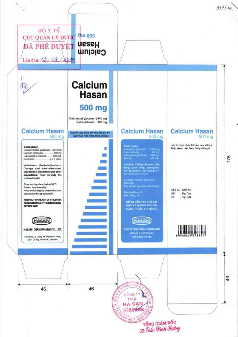 thông tin, cách dùng, giá thuốc Calcium Hasan 500 mg - ảnh 0