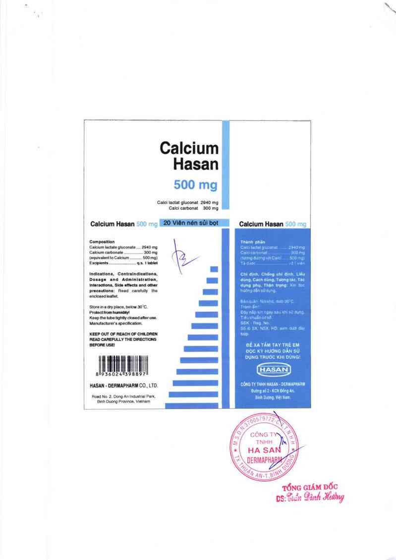 thông tin, cách dùng, giá thuốc Calcium Hasan 500 mg - ảnh 1