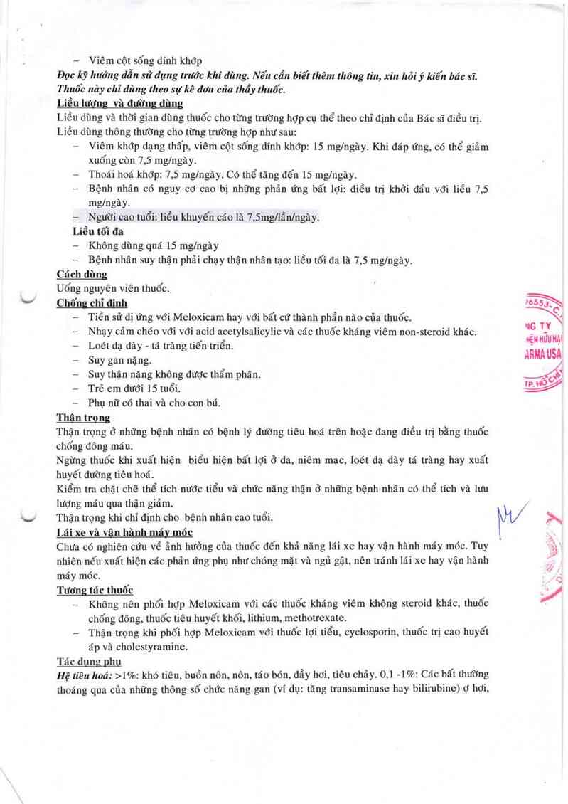 thông tin, cách dùng, giá thuốc Meloxicam 15 - US - ảnh 3