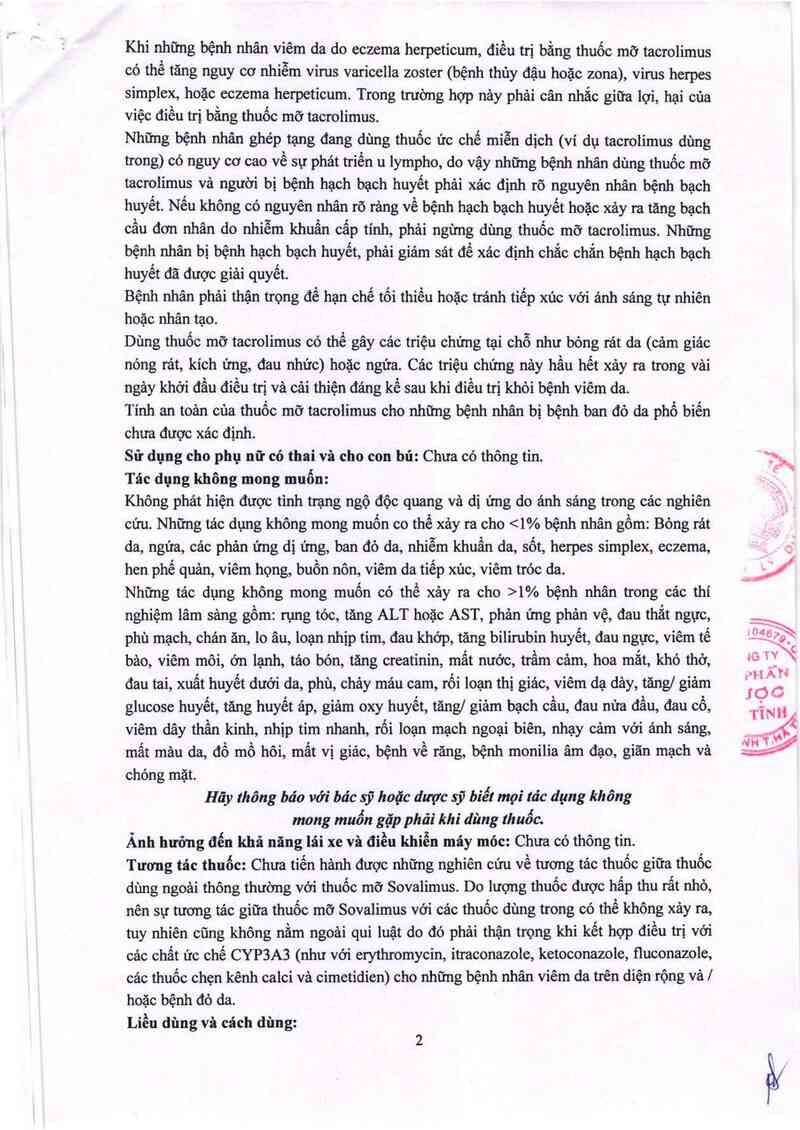thông tin, cách dùng, giá thuốc Sovalimus 0,1% - ảnh 2