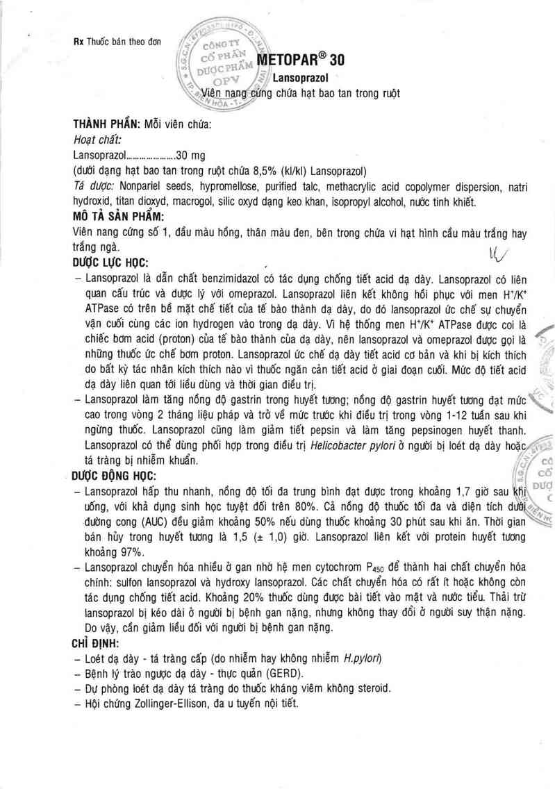 thông tin, cách dùng, giá thuốc Metopar 30 - ảnh 2