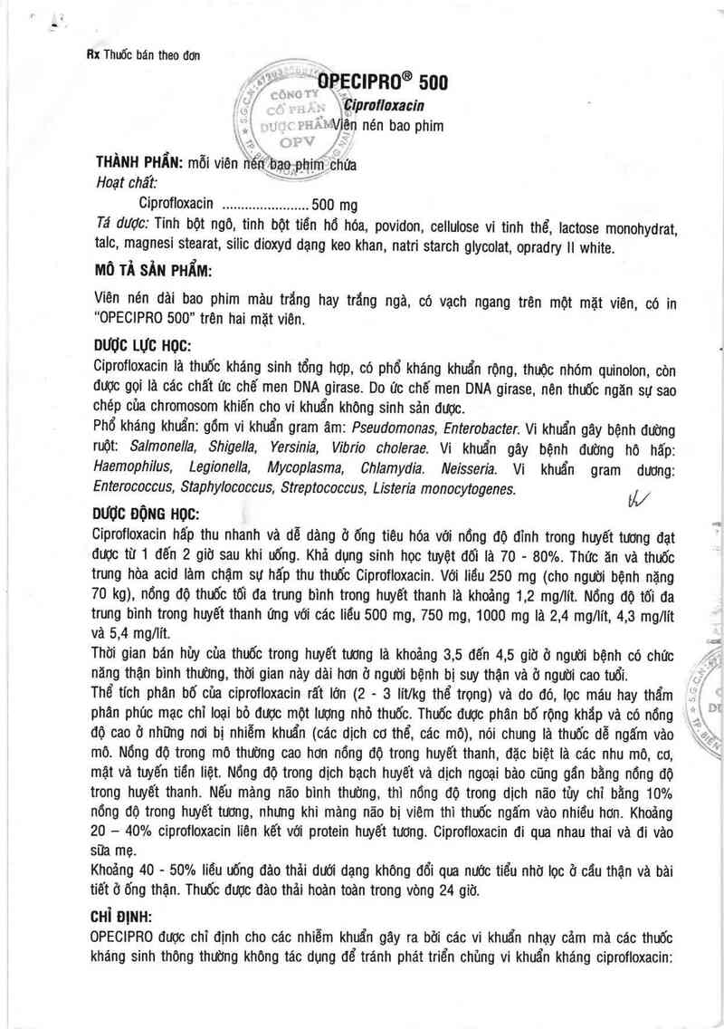 thông tin, cách dùng, giá thuốc Opecipro 500 - ảnh 2