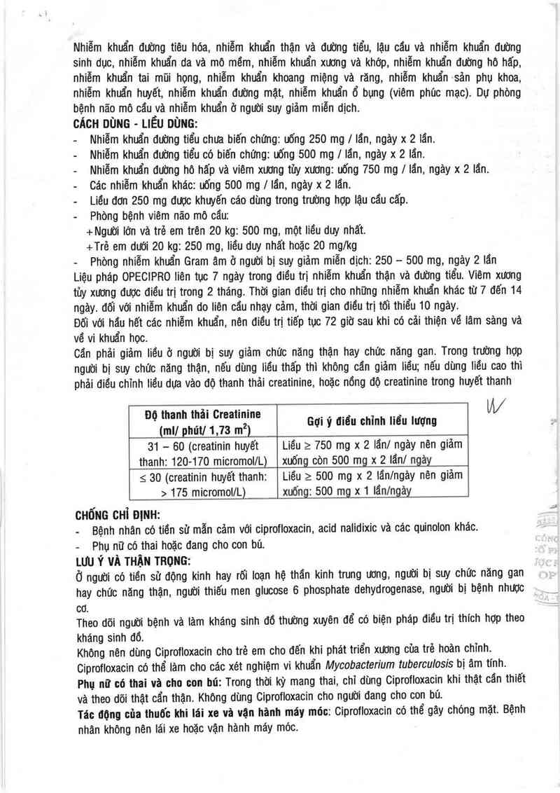 thông tin, cách dùng, giá thuốc Opecipro 500 - ảnh 3