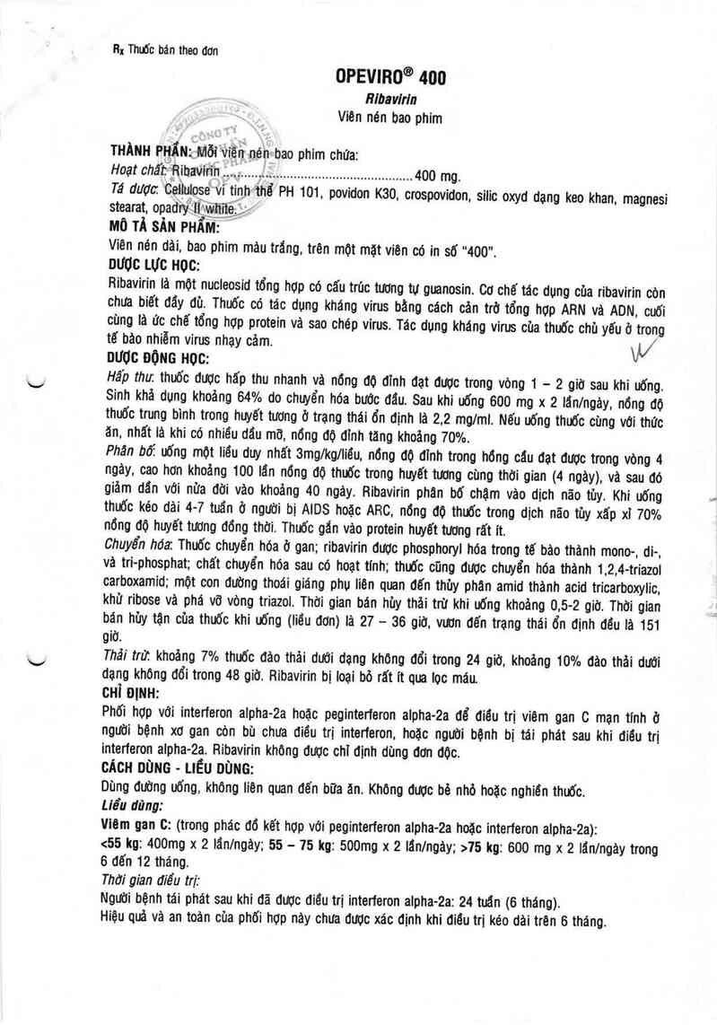 thông tin, cách dùng, giá thuốc Opeviro 400 - ảnh 2