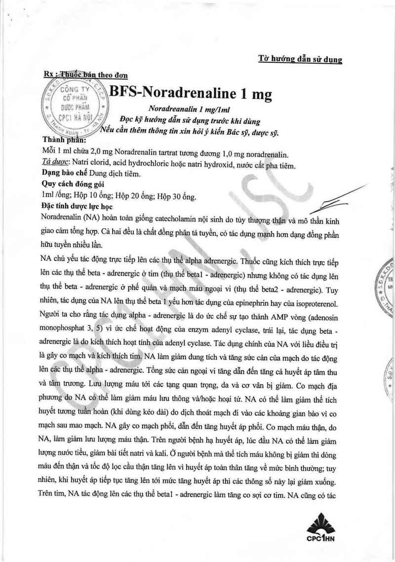 thông tin, cách dùng, giá thuốc BFS-Noradrenaline 1mg - ảnh 4