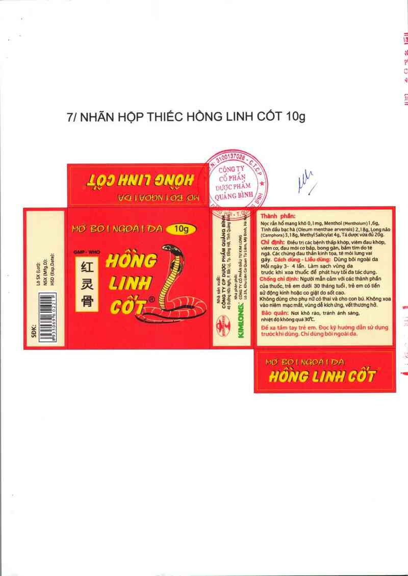 thông tin, cách dùng, giá thuốc Mỡ xoa bóp nọc rắn Hồng linh cốt - ảnh 4