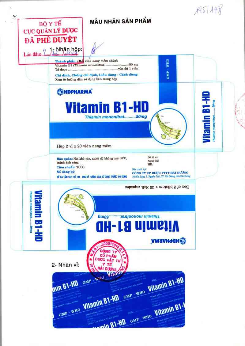 thông tin, cách dùng, giá thuốc Vitamin B1-HD - ảnh 0