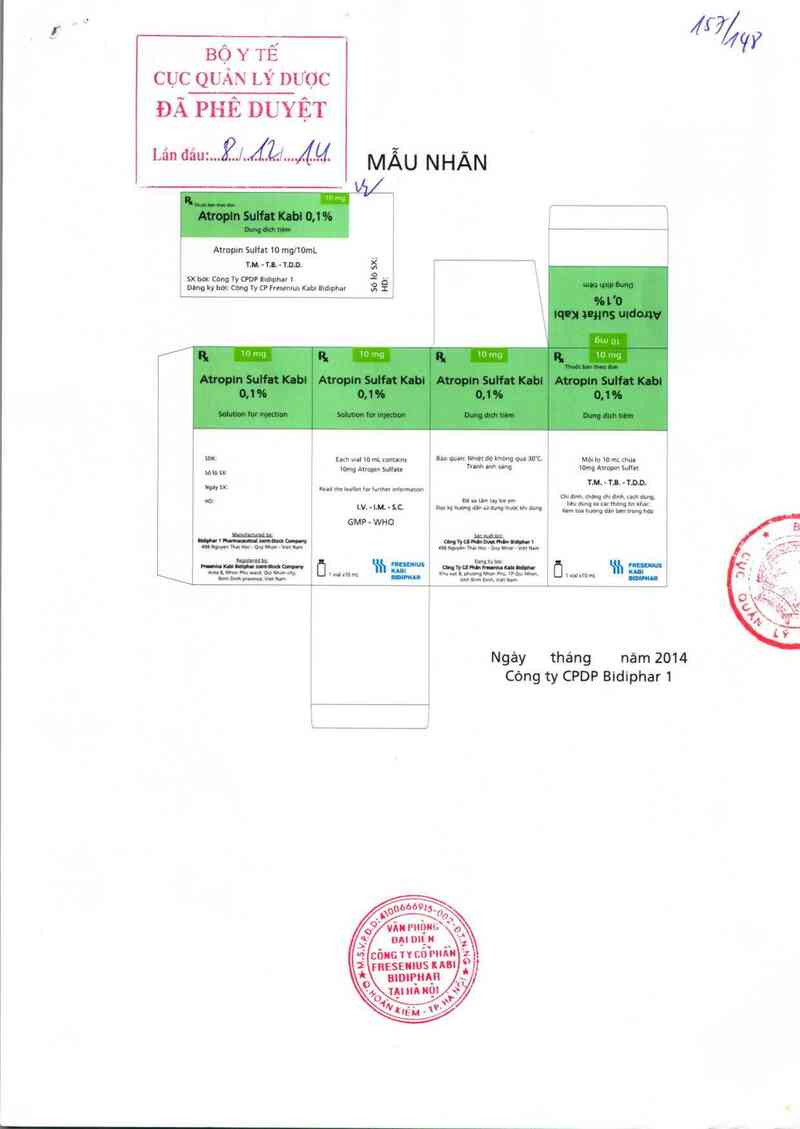 thông tin, cách dùng, giá thuốc Atropin sulfat kabi 0,1% - ảnh 0