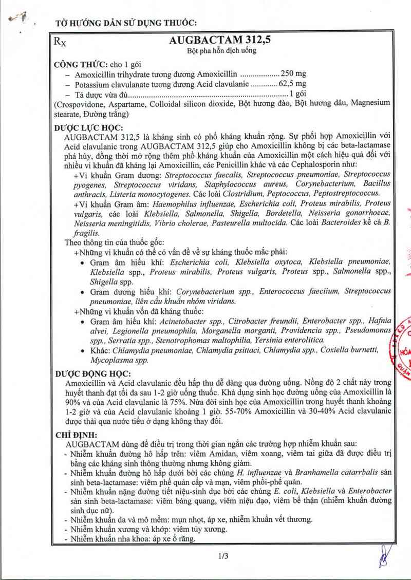 thông tin, cách dùng, giá thuốc Augbactam 312,5 - ảnh 2