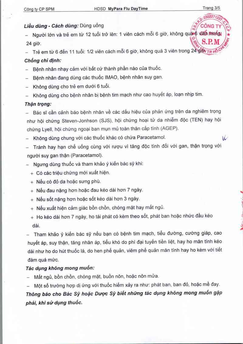 thông tin, cách dùng, giá thuốc Mypara Flu daytime - ảnh 4