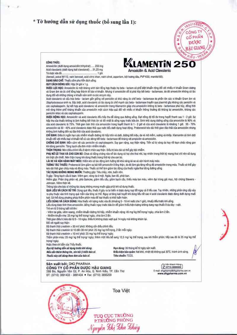 thông tin, cách dùng, giá thuốc Klamentin 250 - ảnh 3