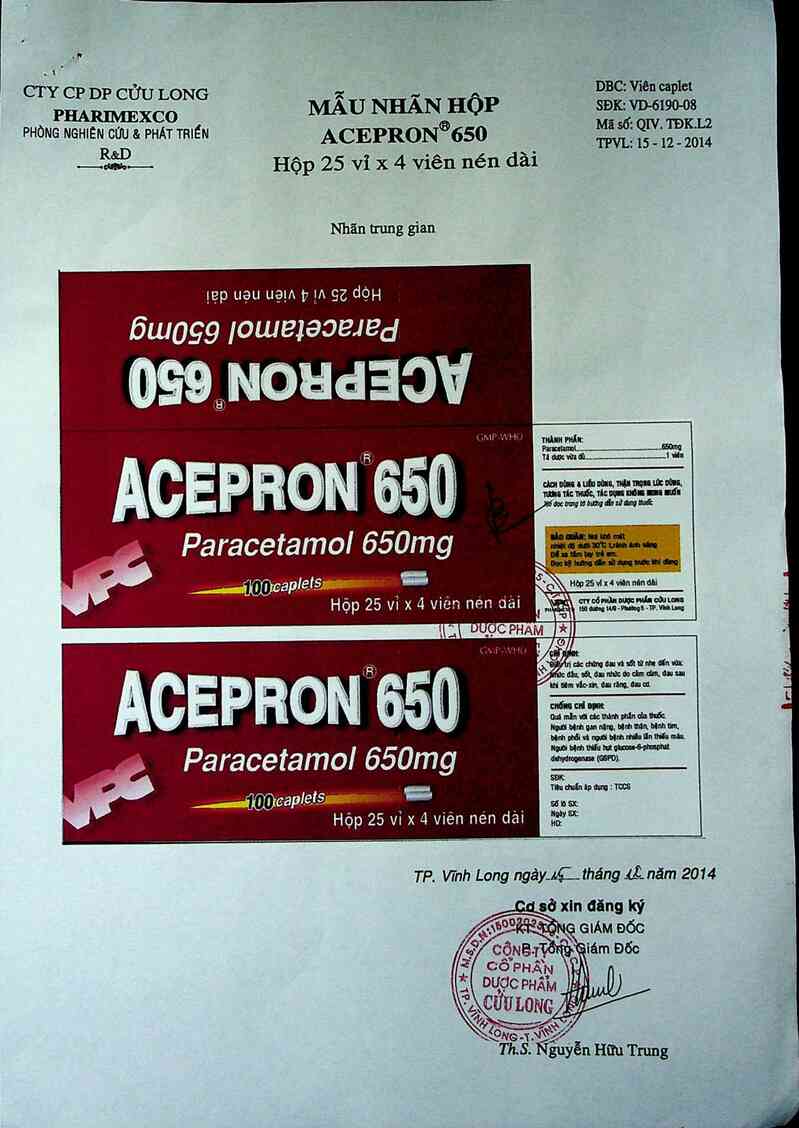 thông tin, cách dùng, giá thuốc Acepron 650 - ảnh 3