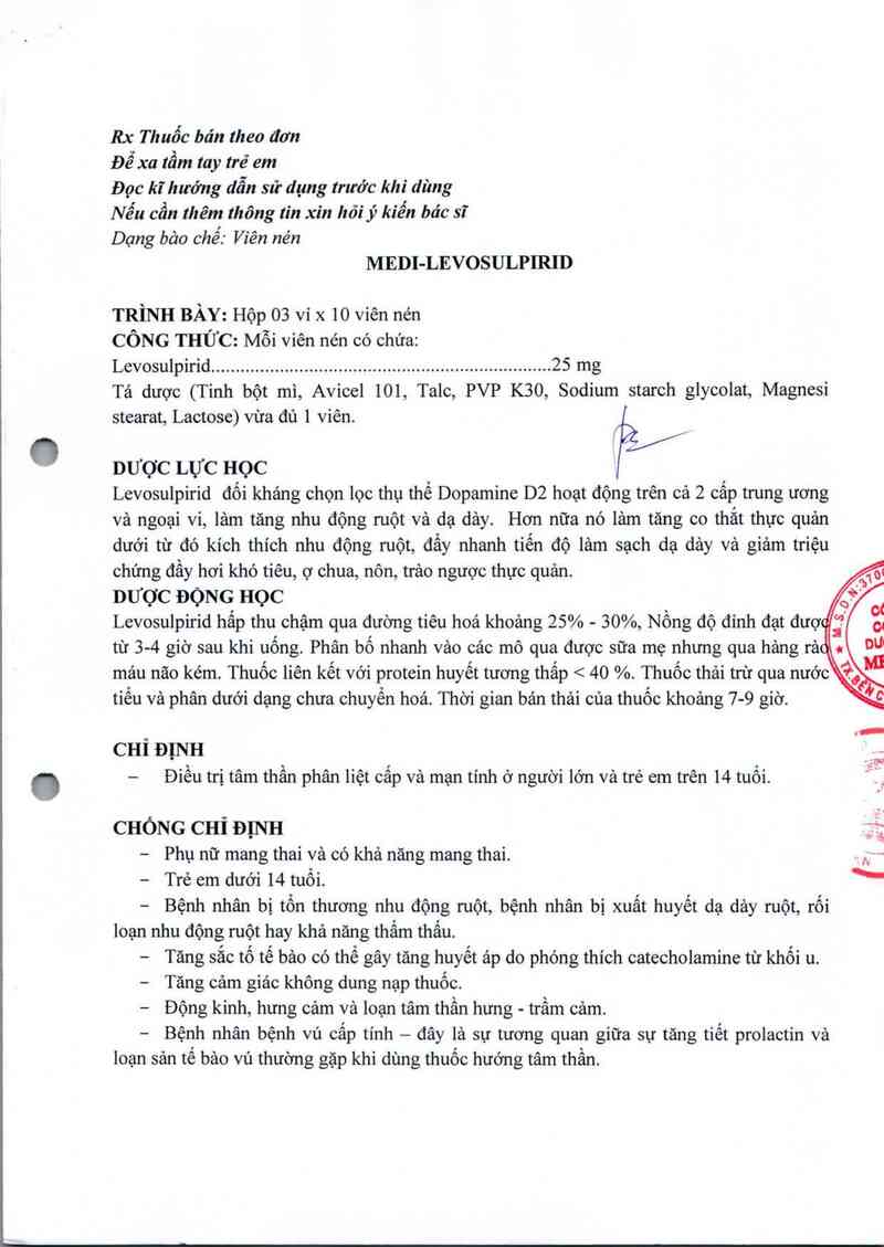 thông tin, cách dùng, giá thuốc Medi-Levosulpirid - ảnh 1
