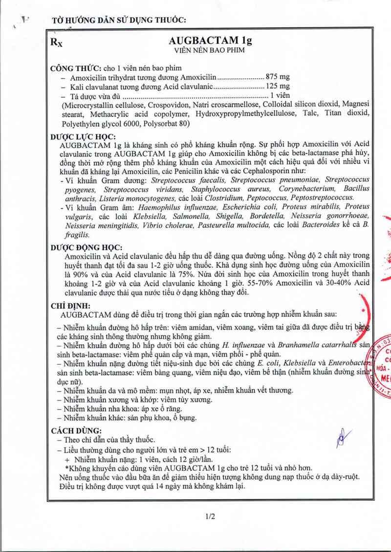 thông tin, cách dùng, giá thuốc Augbactam 1g - ảnh 3