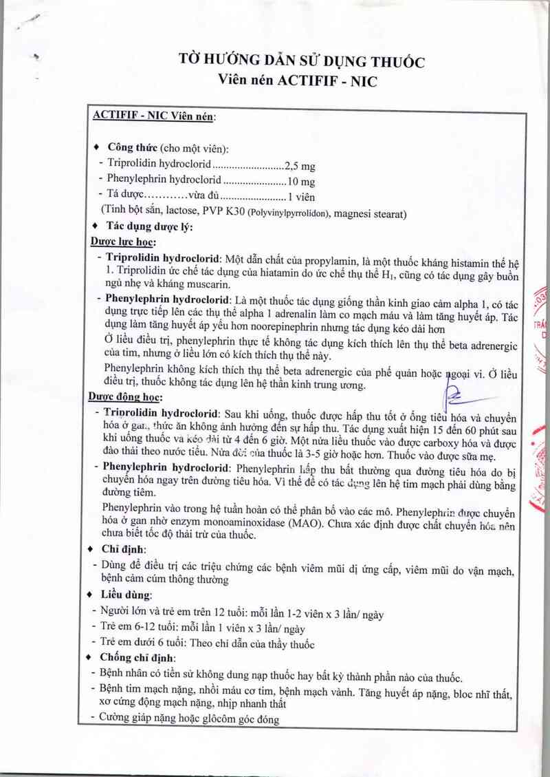 thông tin, cách dùng, giá thuốc Actifif-Nic - ảnh 1