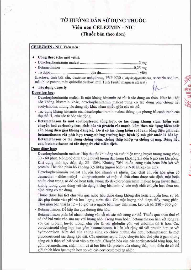 thông tin, cách dùng, giá thuốc Celezmin-Nic - ảnh 1