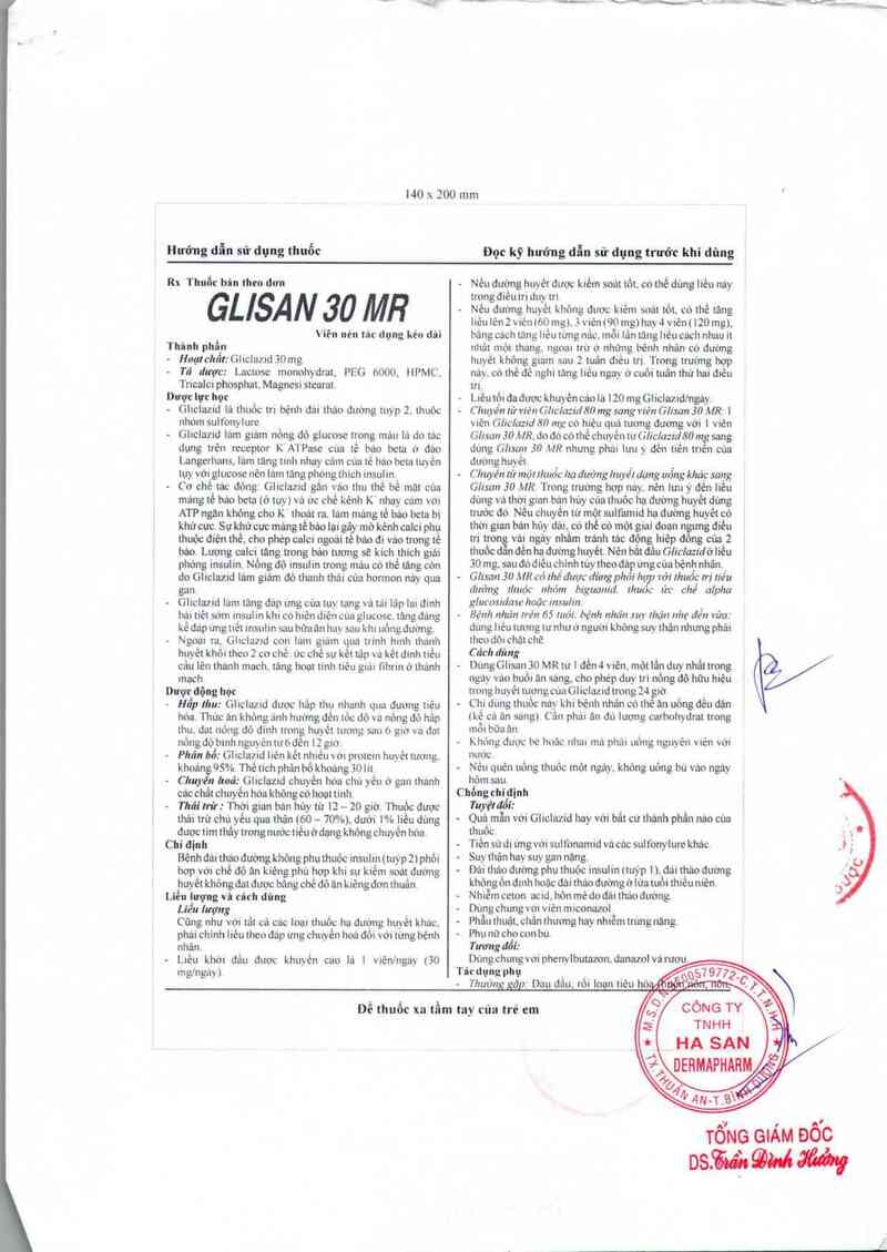 thông tin, cách dùng, giá thuốc Glisan 30 MR - ảnh 3