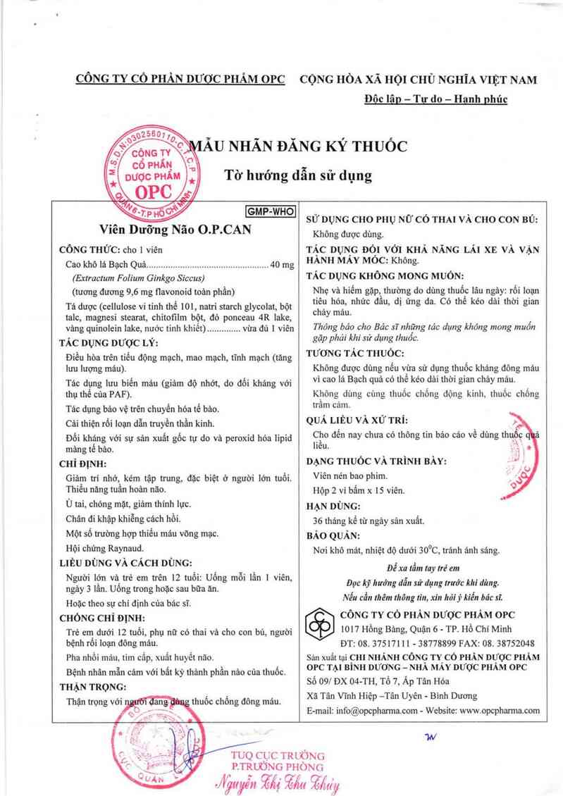 thông tin, cách dùng, giá thuốc Viên dưỡng não O.P.CAN - ảnh 2