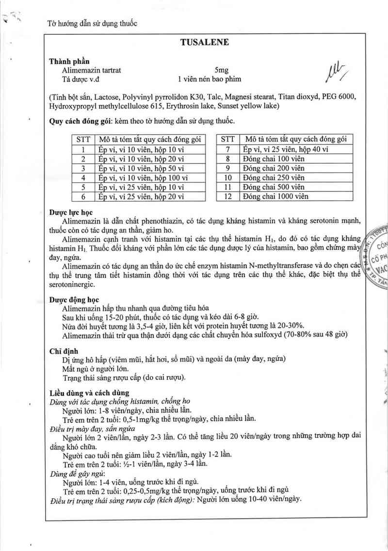 thông tin, cách dùng, giá thuốc Tusalene - ảnh 9