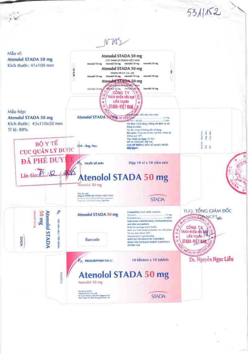 thông tin, cách dùng, giá thuốc Atenolol Stada 50 mg - ảnh 0