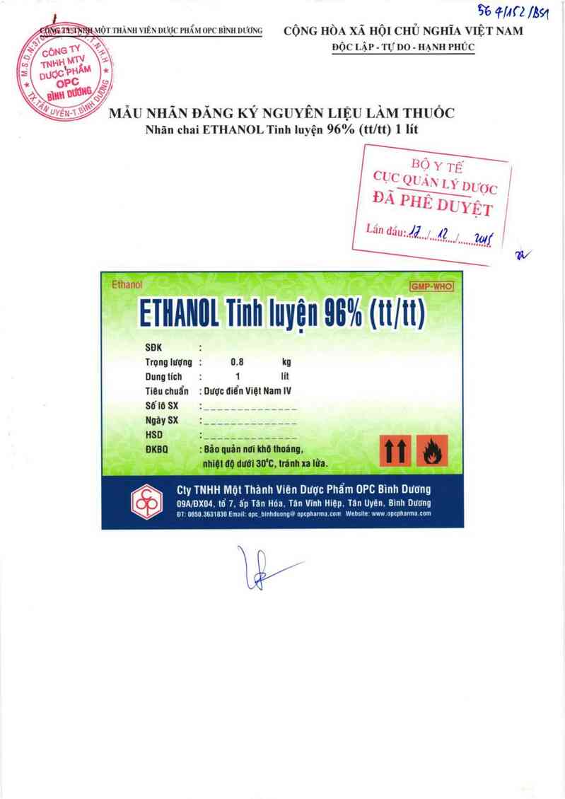 thông tin, cách dùng, giá thuốc Ethanol tinh luyện 96% (tt/tt) - ảnh 0