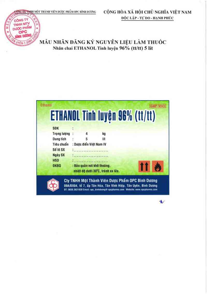 thông tin, cách dùng, giá thuốc Ethanol tinh luyện 96% (tt/tt) - ảnh 1