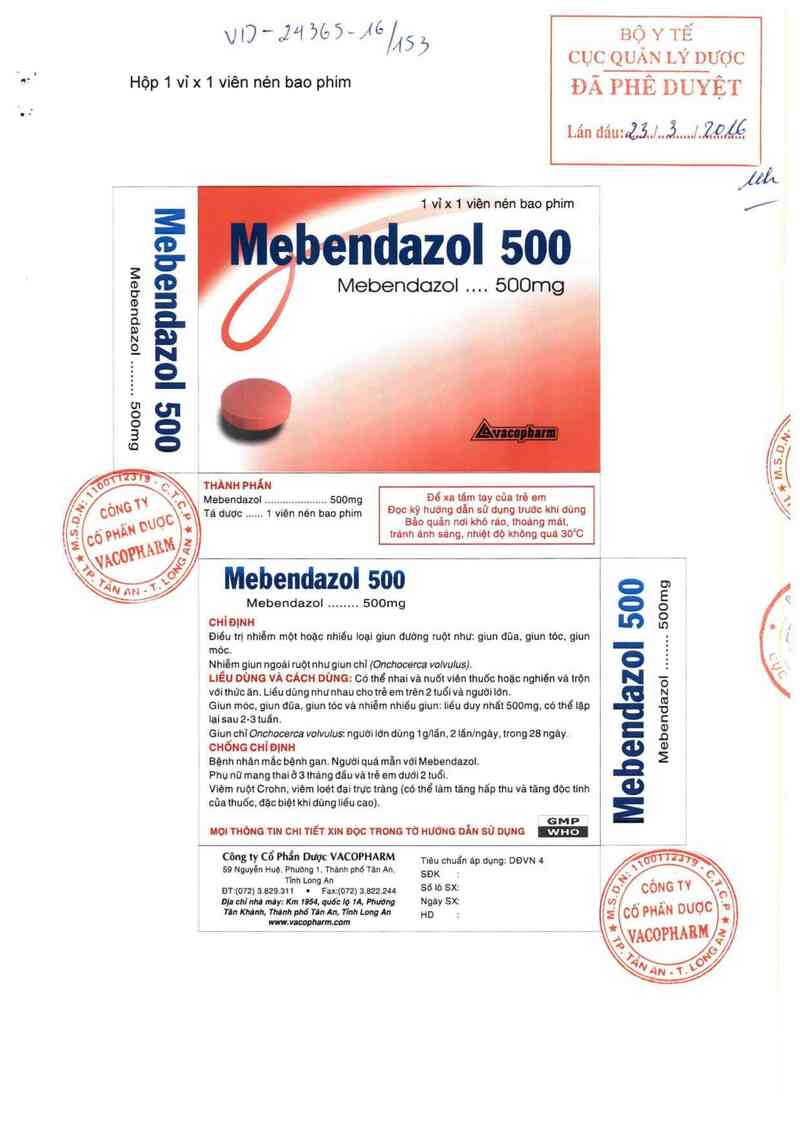 thông tin, cách dùng, giá thuốc Mebendazol 500 - ảnh 0