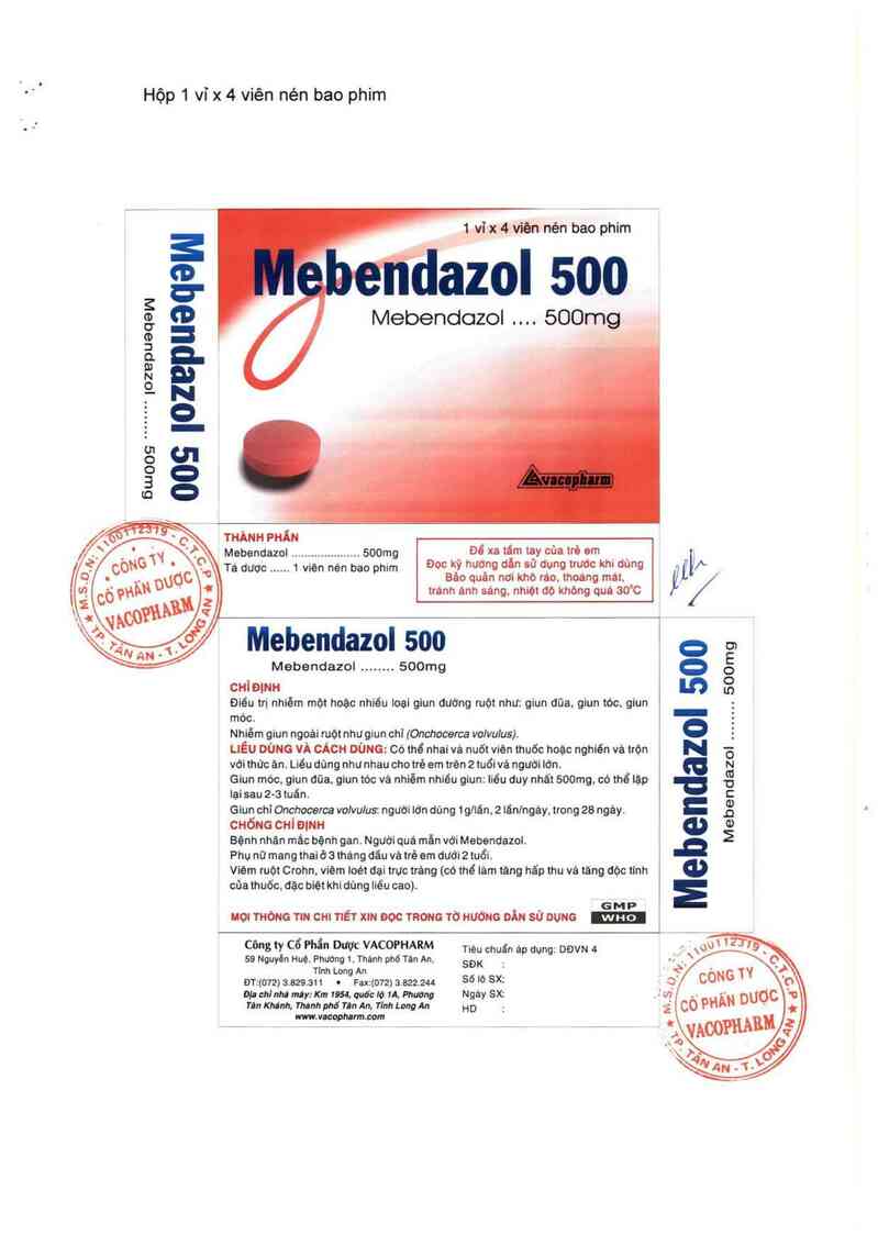 thông tin, cách dùng, giá thuốc Mebendazol 500 - ảnh 1