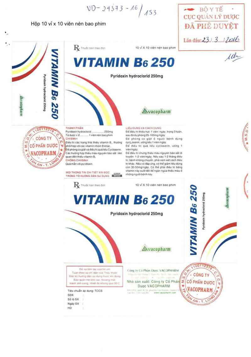 thông tin, cách dùng, giá thuốc Vitamin B6 250 - ảnh 0