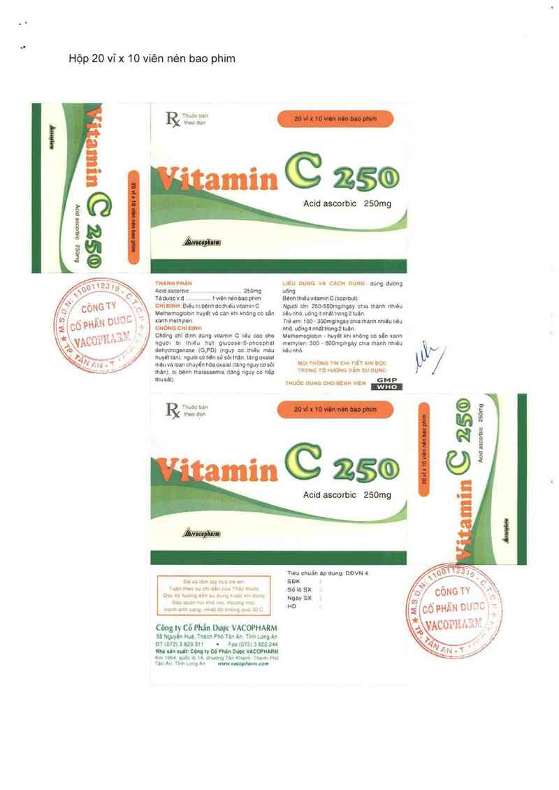 thông tin, cách dùng, giá thuốc Vitamin C 250 - ảnh 1