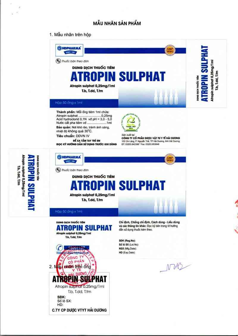 thông tin, cách dùng, giá thuốc Atropin Sulphat - ảnh 1